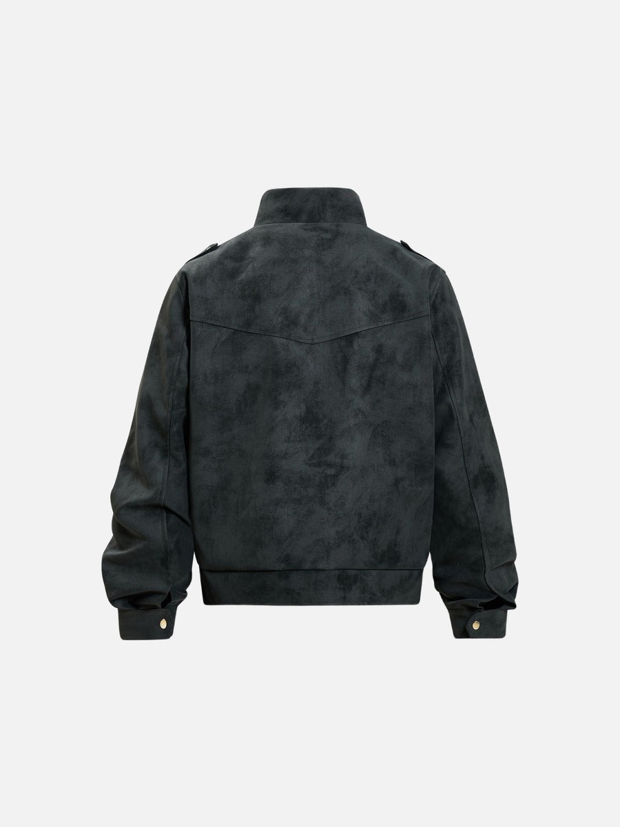 DAXUEN light grey angular panel suede bomber jacket
