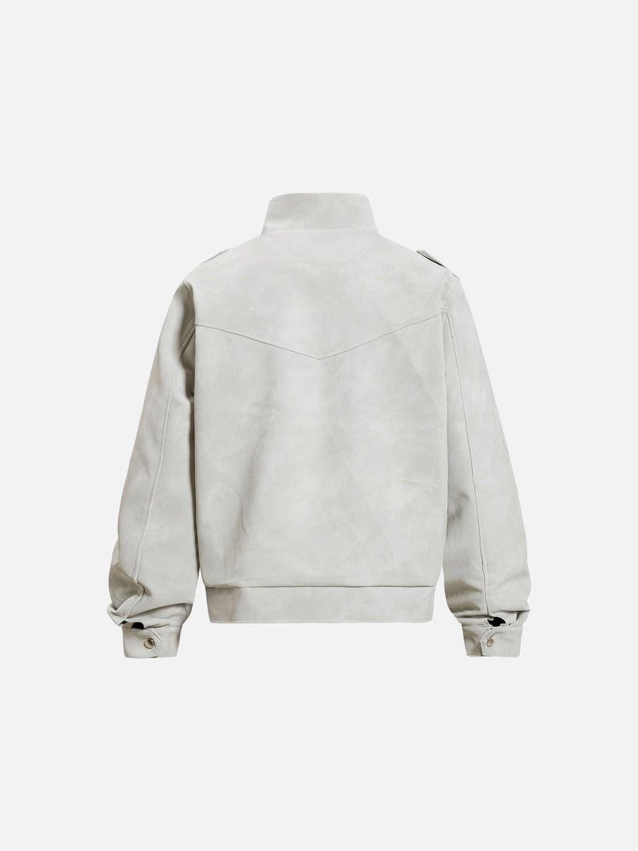 DAXUEN light grey angular panel suede bomber jacket