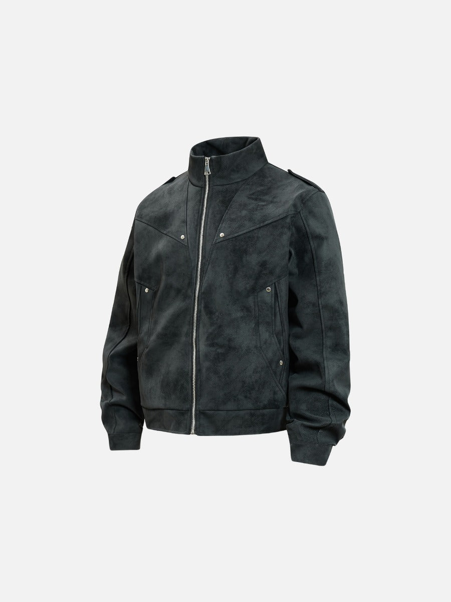 DAXUEN light grey angular panel suede bomber jacket