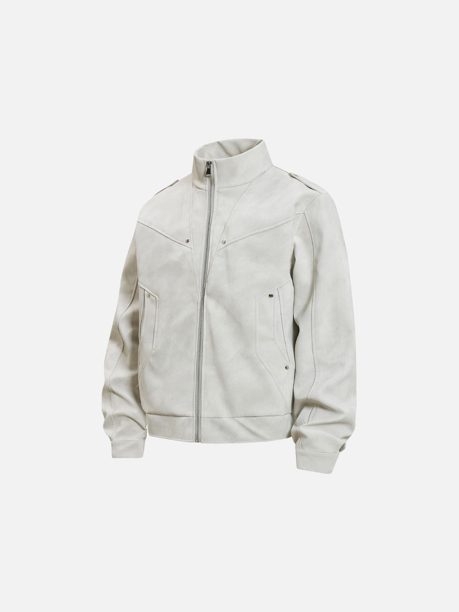 DAXUEN light grey angular panel suede bomber jacket