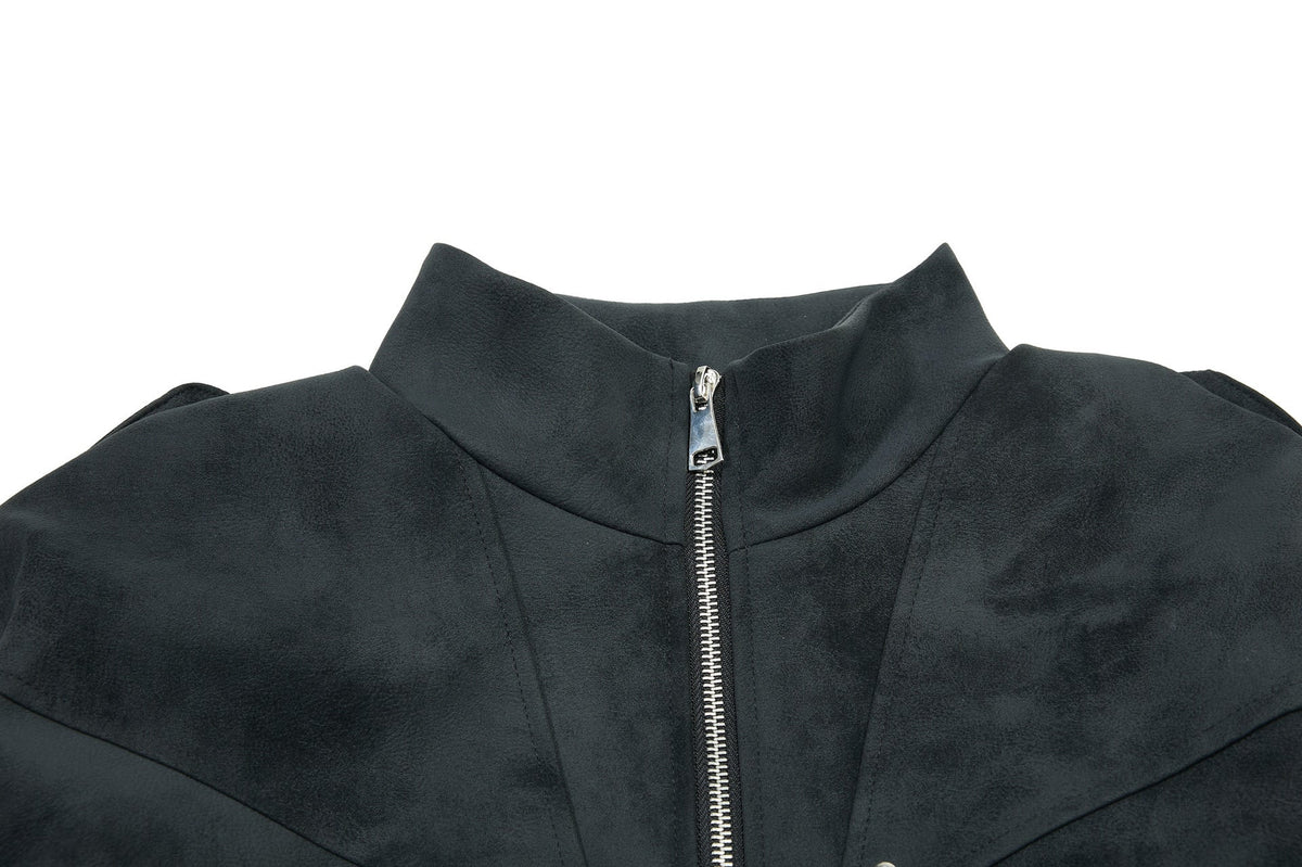 DAXUEN light grey angular panel suede bomber jacket