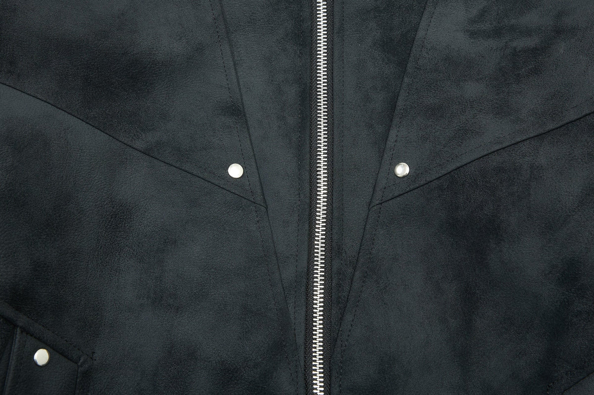 DAXUEN light grey angular panel suede bomber jacket