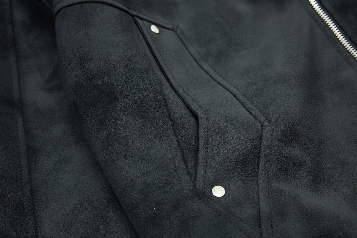 DAXUEN light grey angular panel suede bomber jacket
