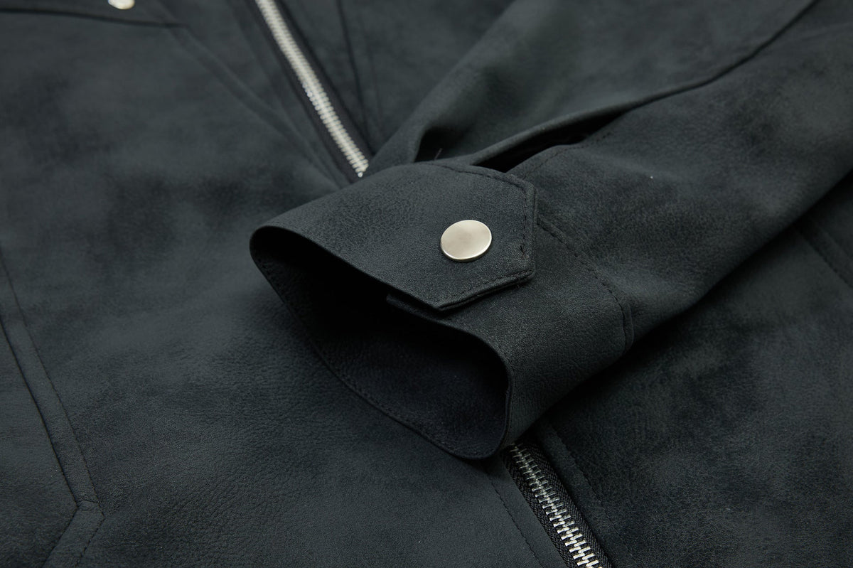 DAXUEN light grey angular panel suede bomber jacket