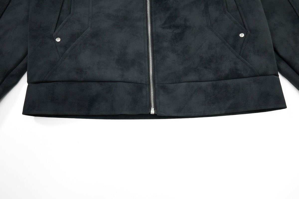 DAXUEN light grey angular panel suede bomber jacket