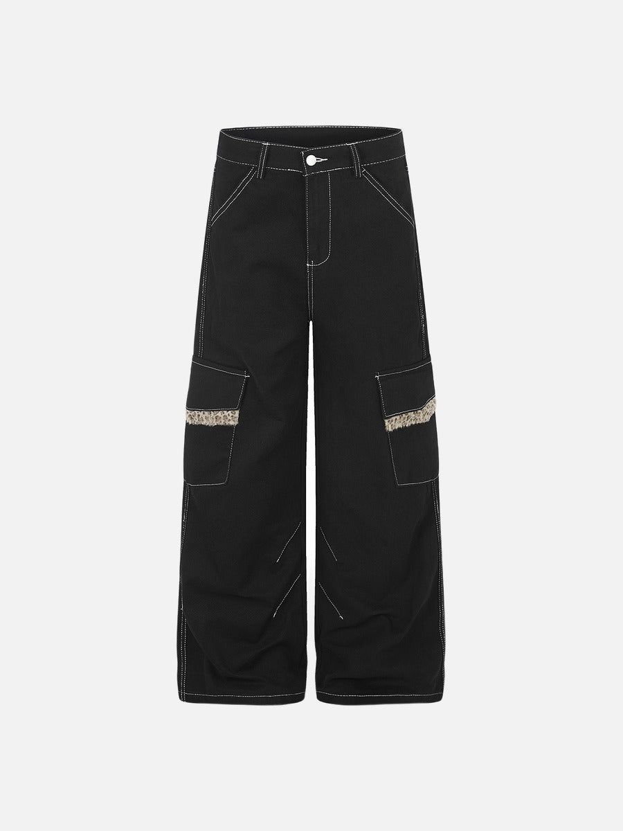 DAXUEN dark brown and black animal print flap cargo pants