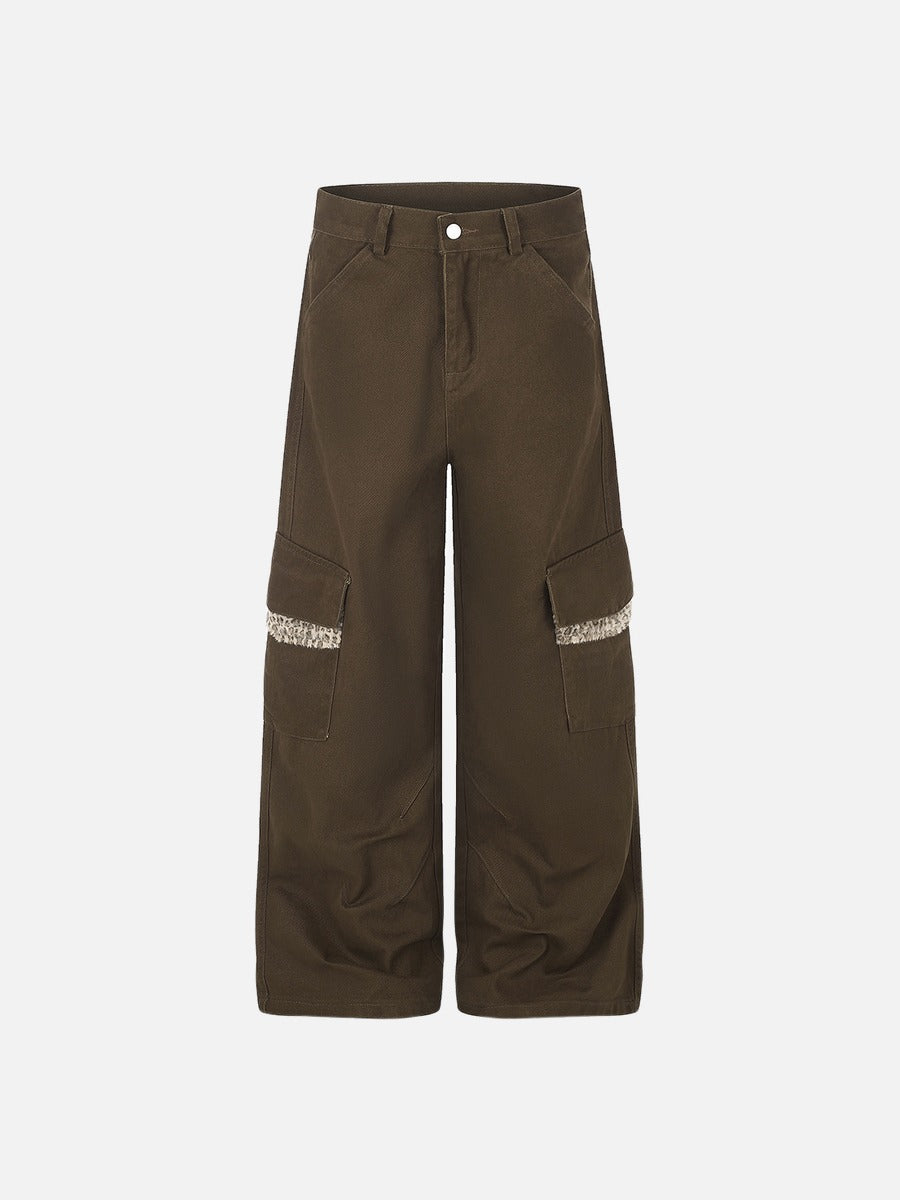DAXUEN dark brown and black animal print flap cargo pants
