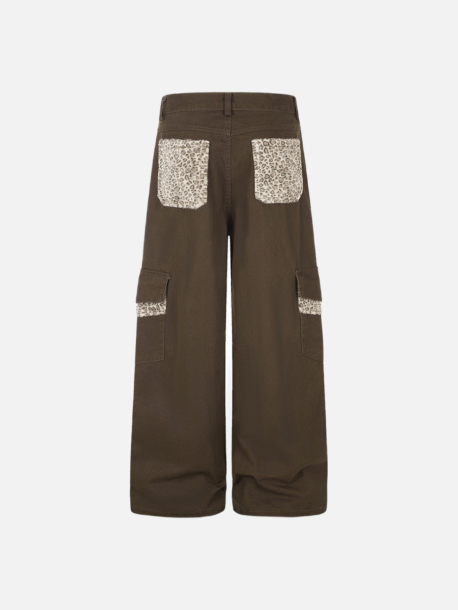 DAXUEN dark brown and black animal print flap cargo pants