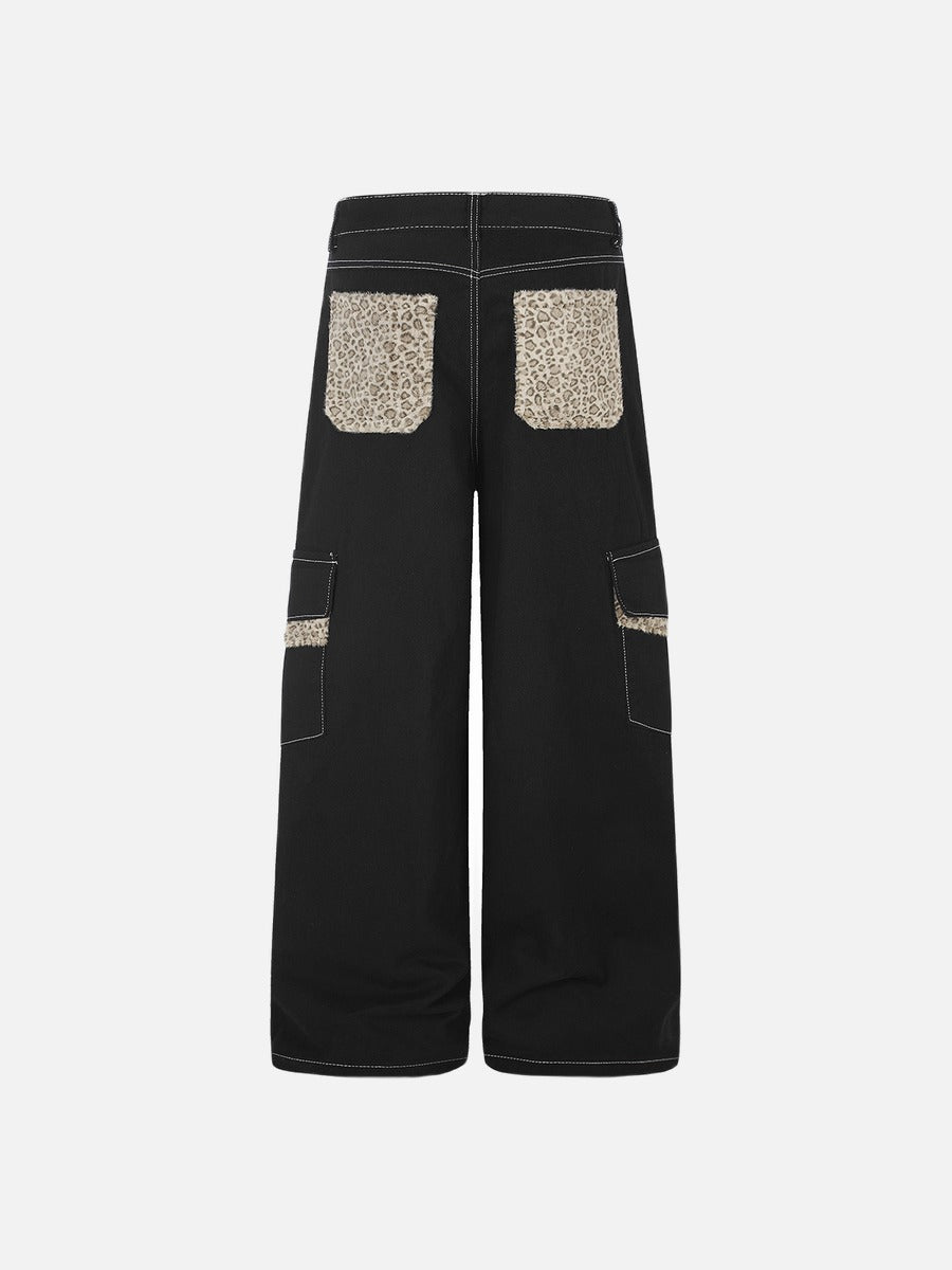 DAXUEN dark brown and black animal print flap cargo pants