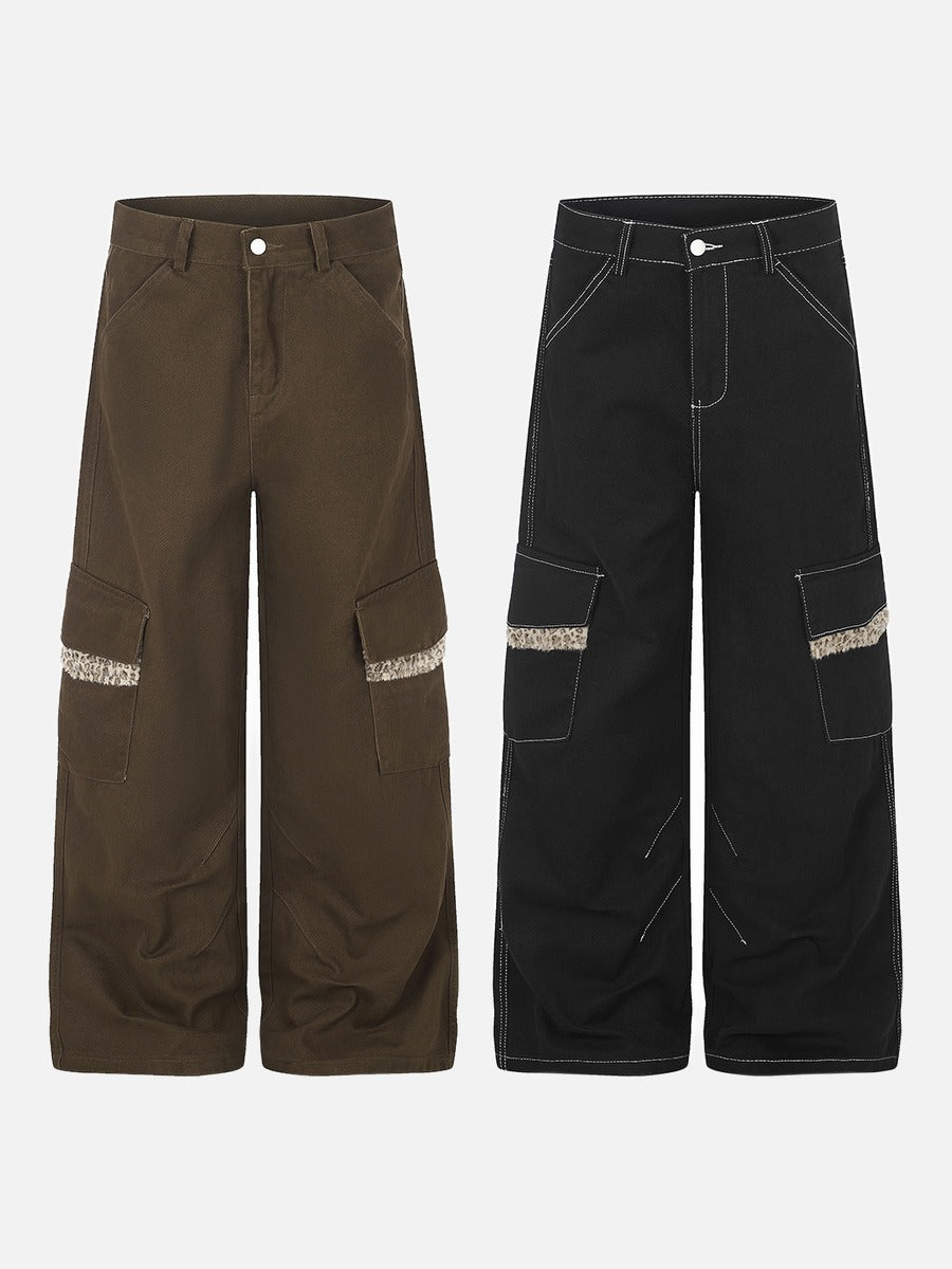 DAXUEN dark brown and black animal print flap cargo pants