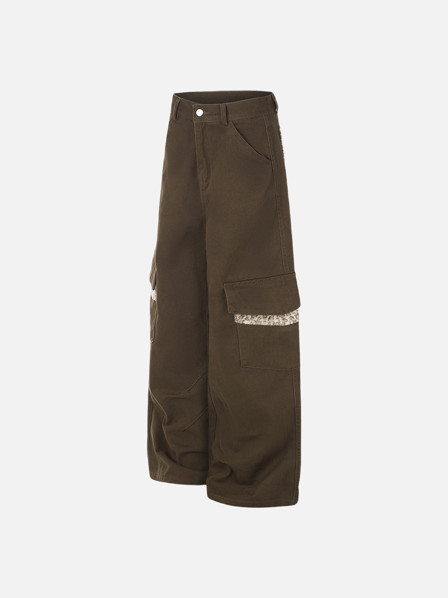 DAXUEN dark brown and black animal print flap cargo pants