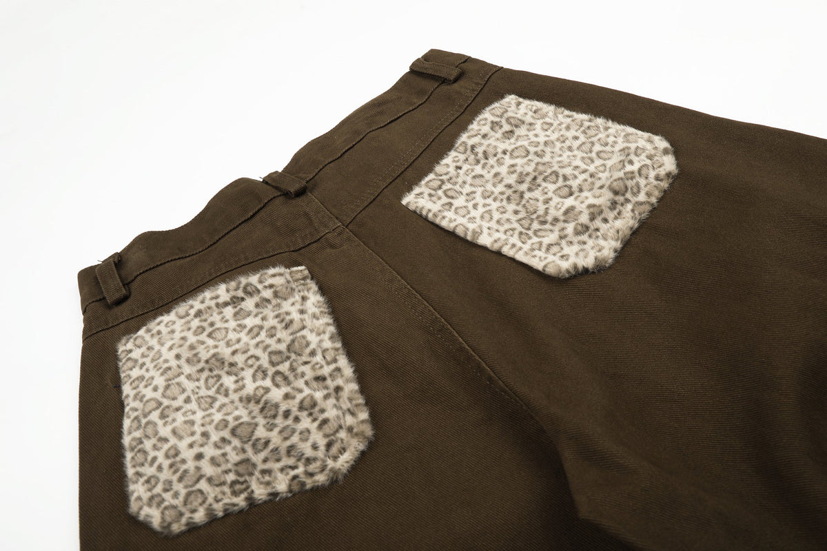 DAXUEN dark brown and black animal print flap cargo pants