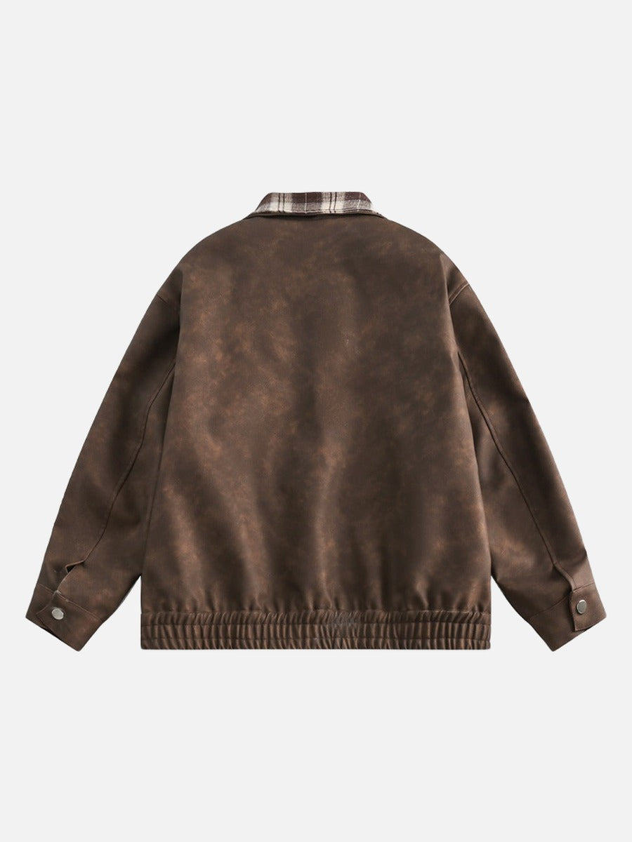 Plaid-Collared Bomber Jacket