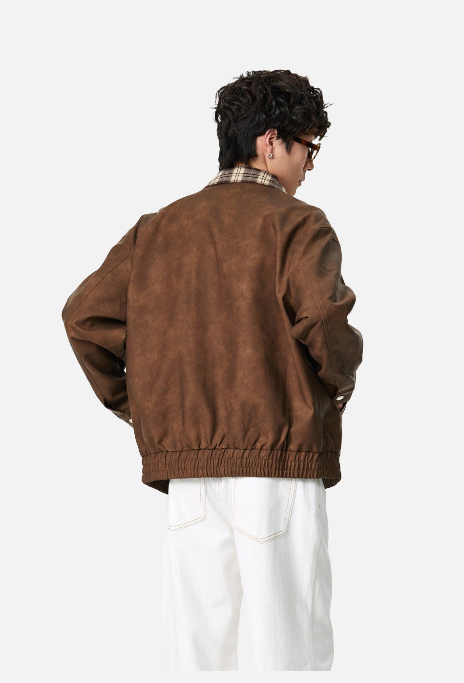 Plaid-Collared Bomber Jacket