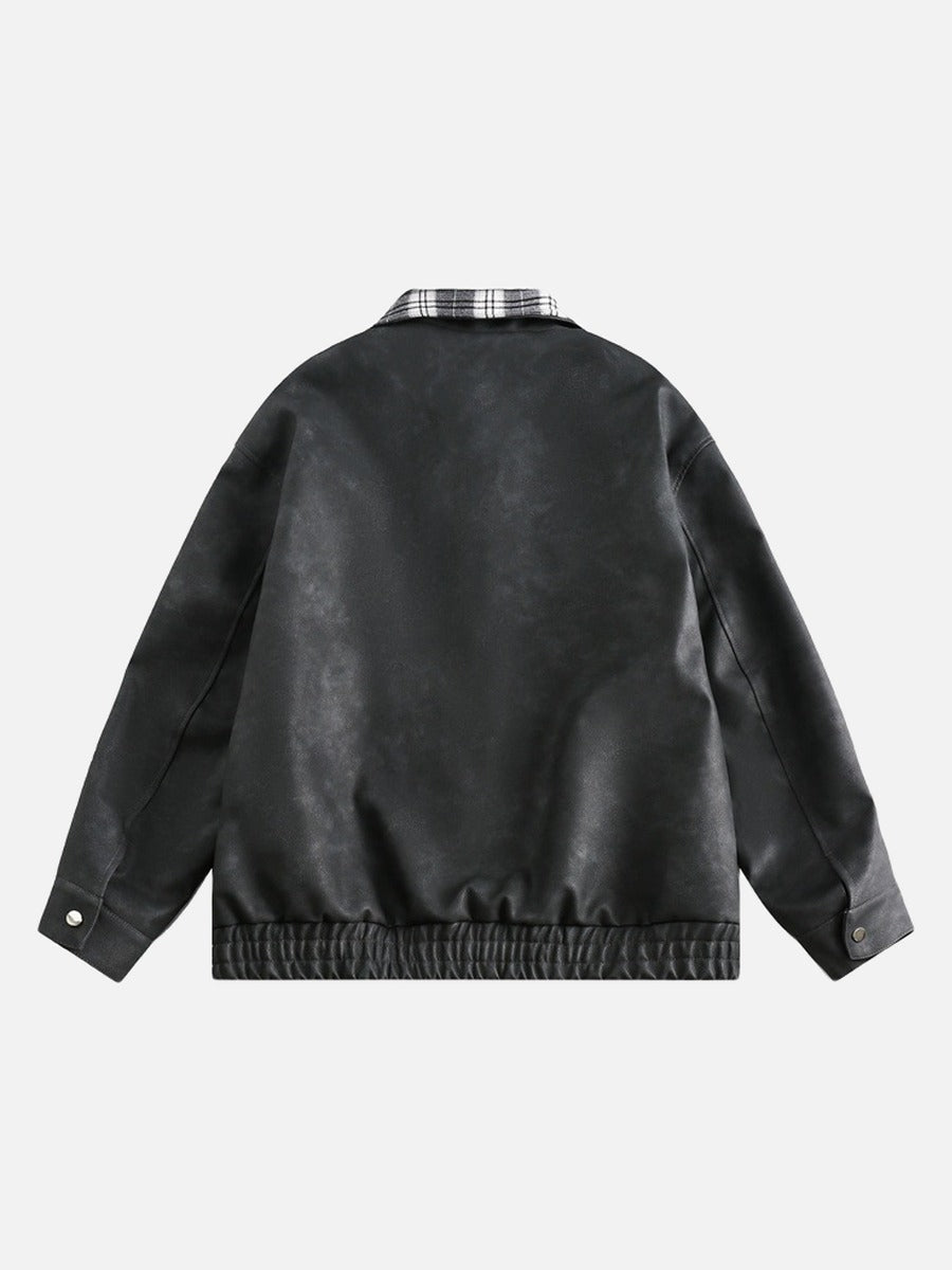 Plaid-Collared Bomber Jacket
