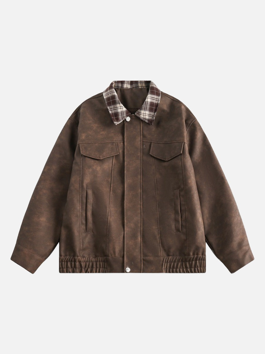 Plaid-Collared Bomber Jacket