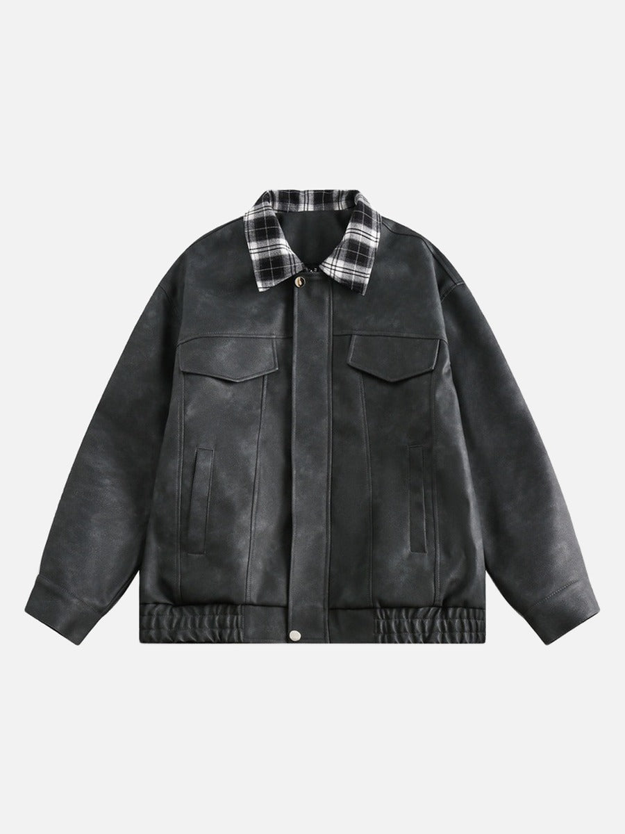 Plaid-Collared Bomber Jacket