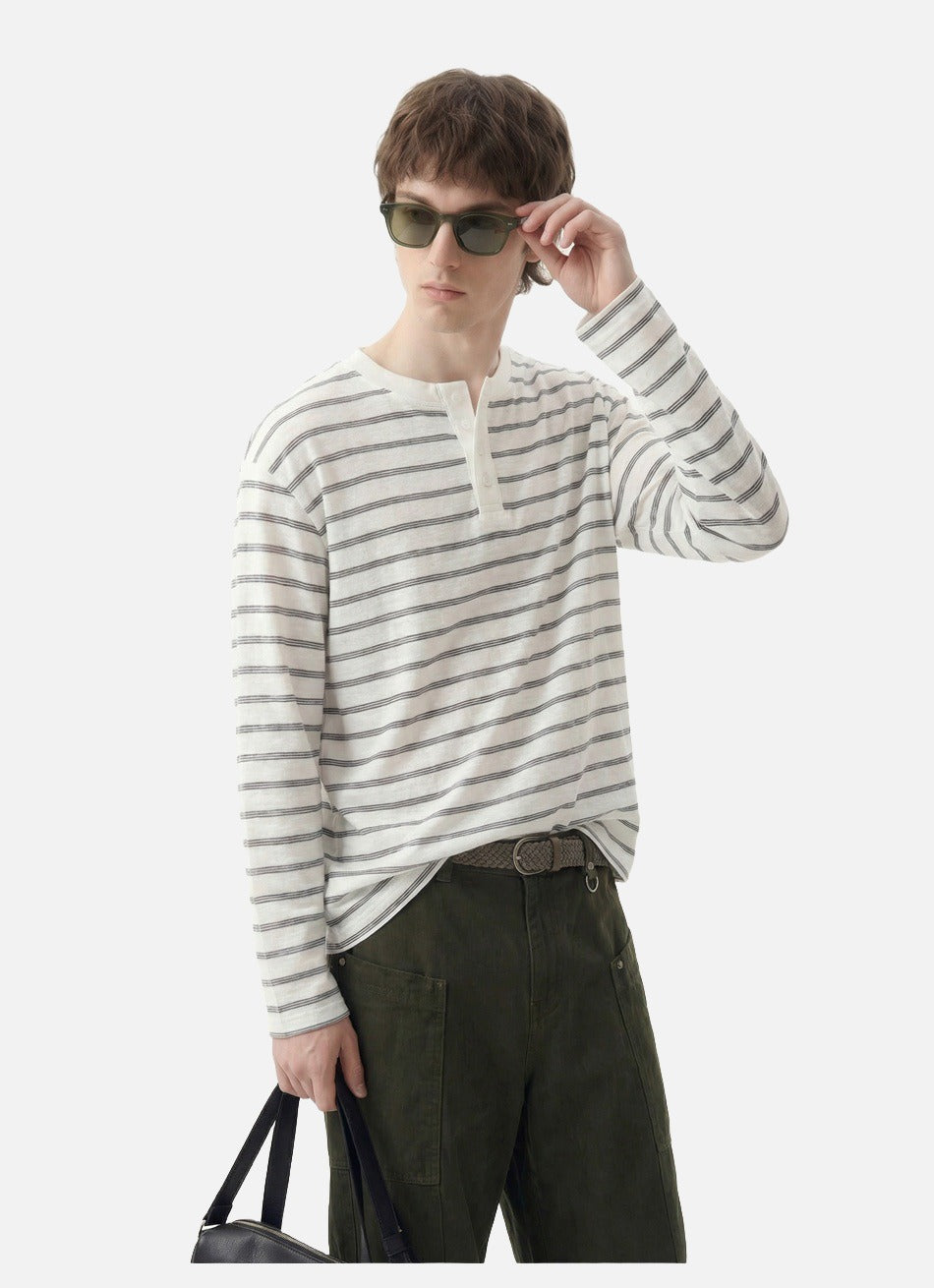Relaxed Striped Henley Shirt