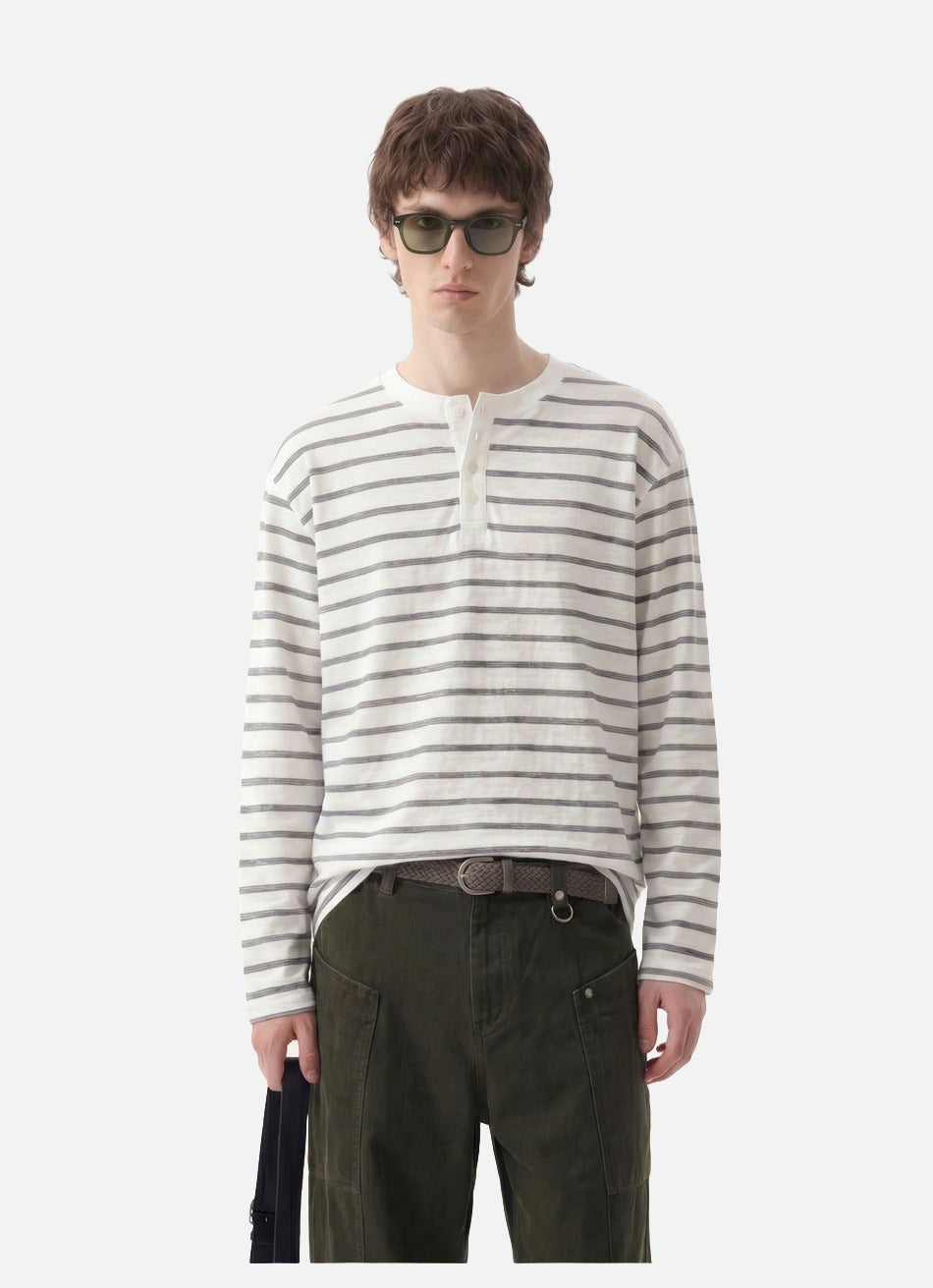 Relaxed Striped Henley Shirt