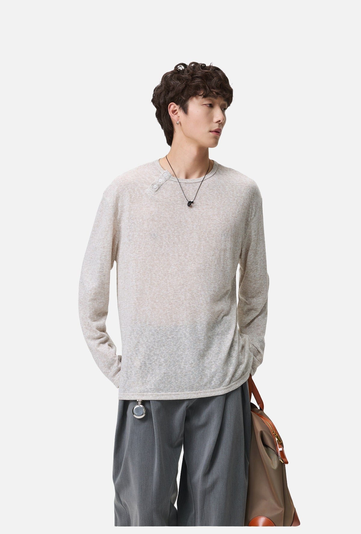Sandy Beige Knit Top with Button Detail