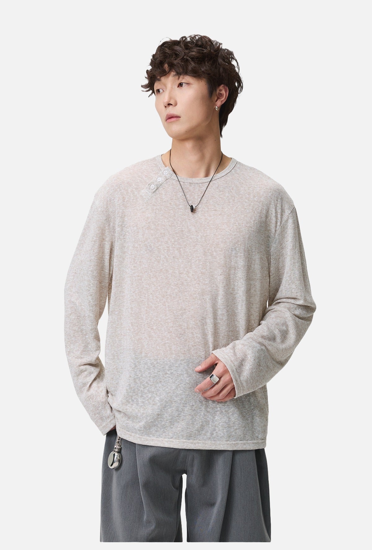 Sandy Beige Knit Top with Button Detail