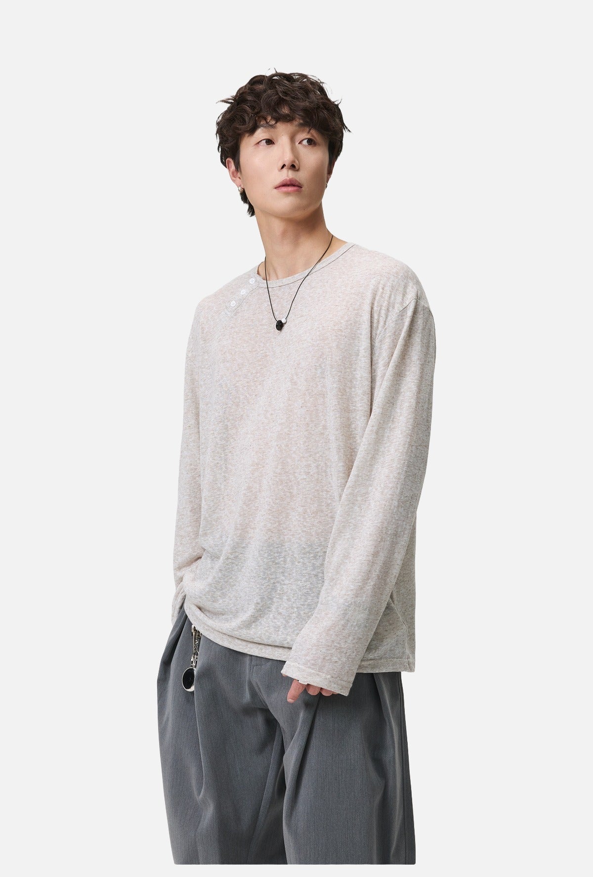 Sandy Beige Knit Top with Button Detail