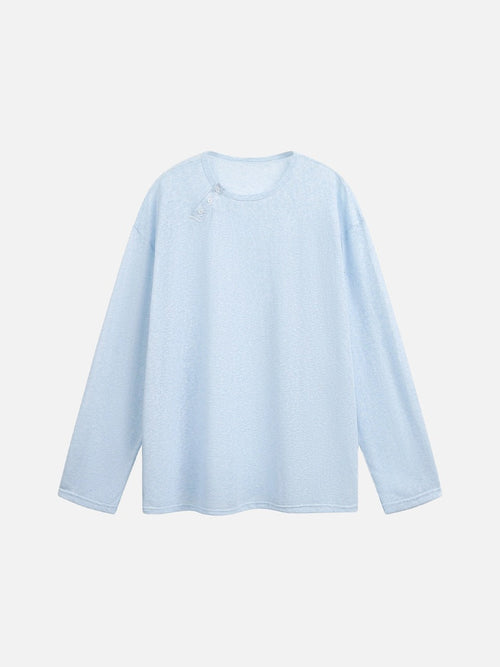 Sandy Beige Knit Top with Button Detail - Blue / M