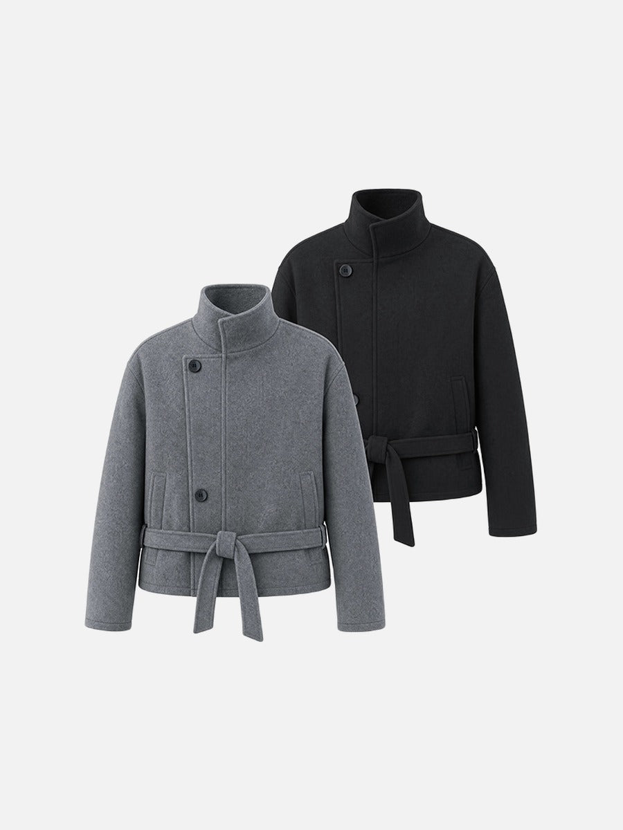 Asymmetric Buttoned Dark Grey Wool Jacket