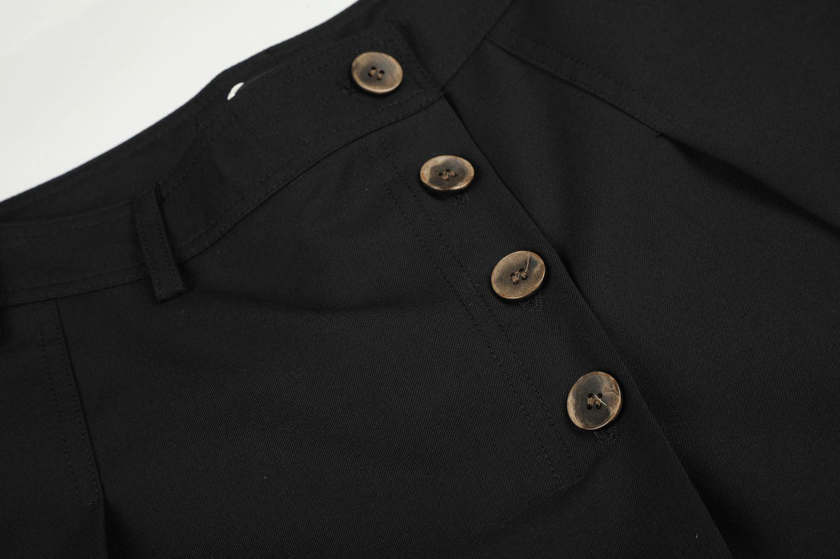 Asymmetrical Button-Detail Wide-Leg Trousers
