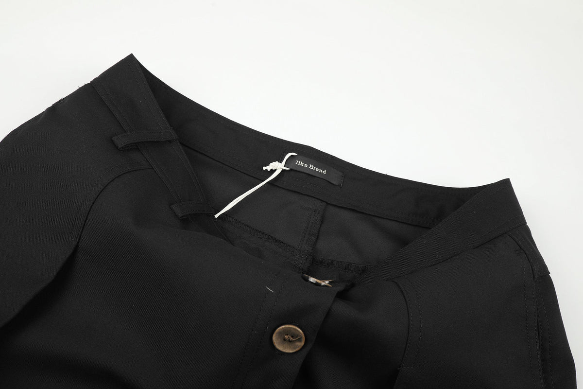 Asymmetrical Button-Detail Wide-Leg Trousers