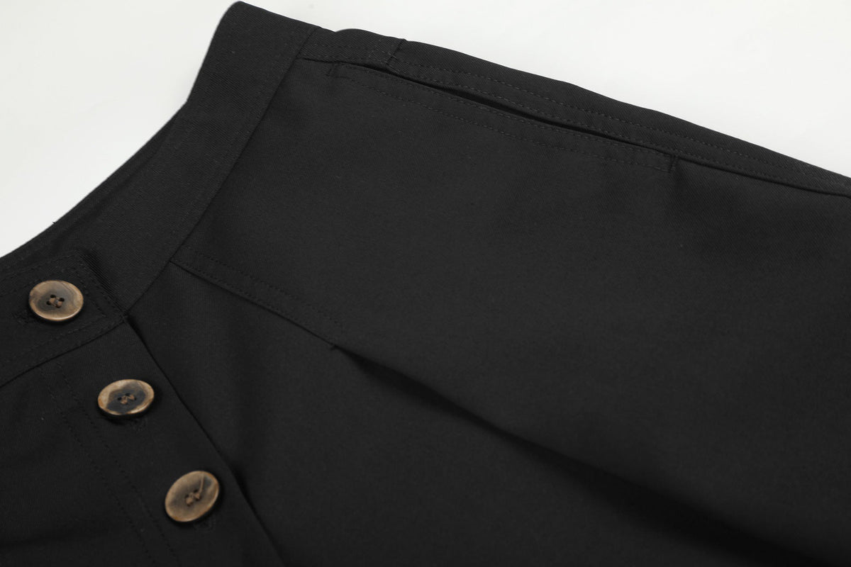 Asymmetrical Button-Detail Wide-Leg Trousers