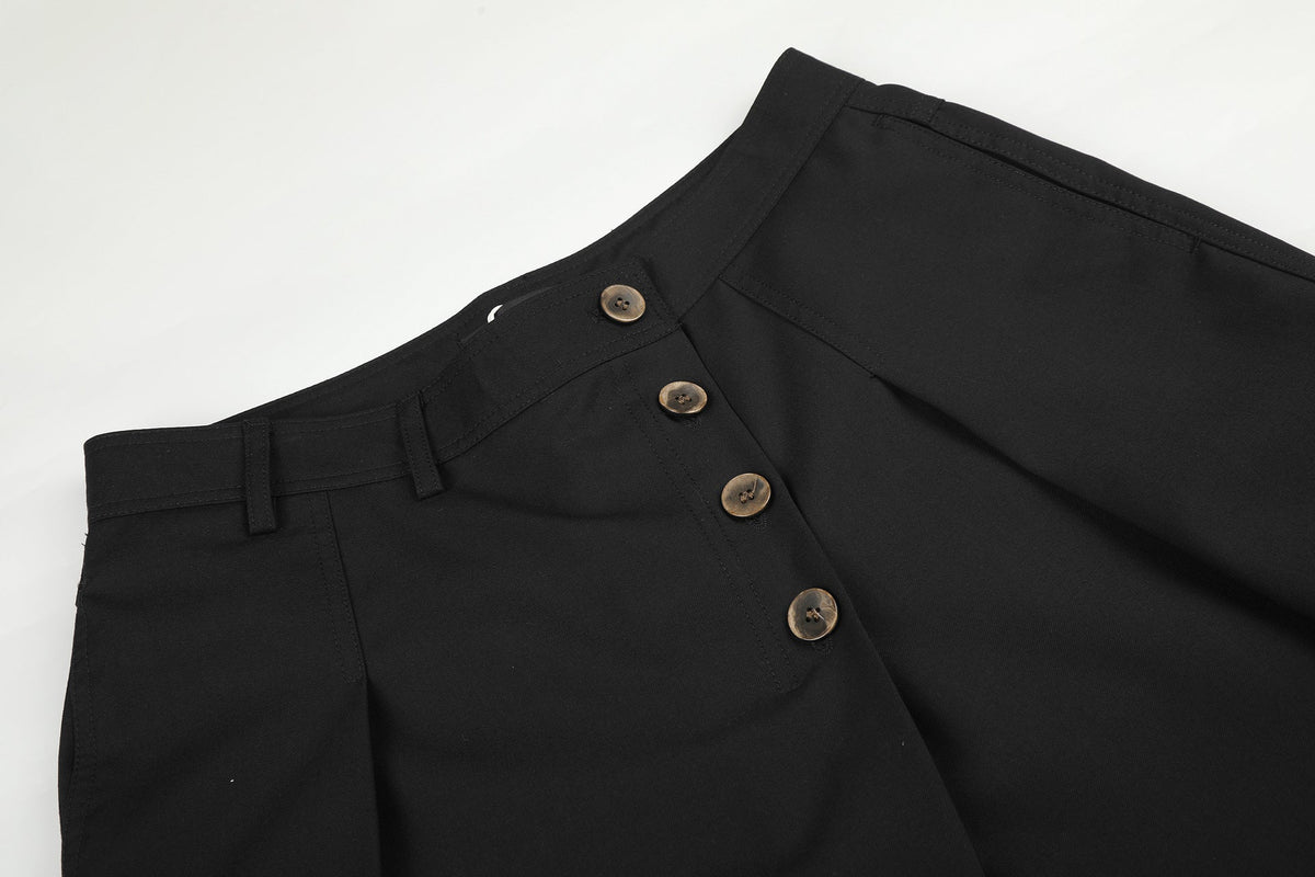Asymmetrical Button-Detail Wide-Leg Trousers