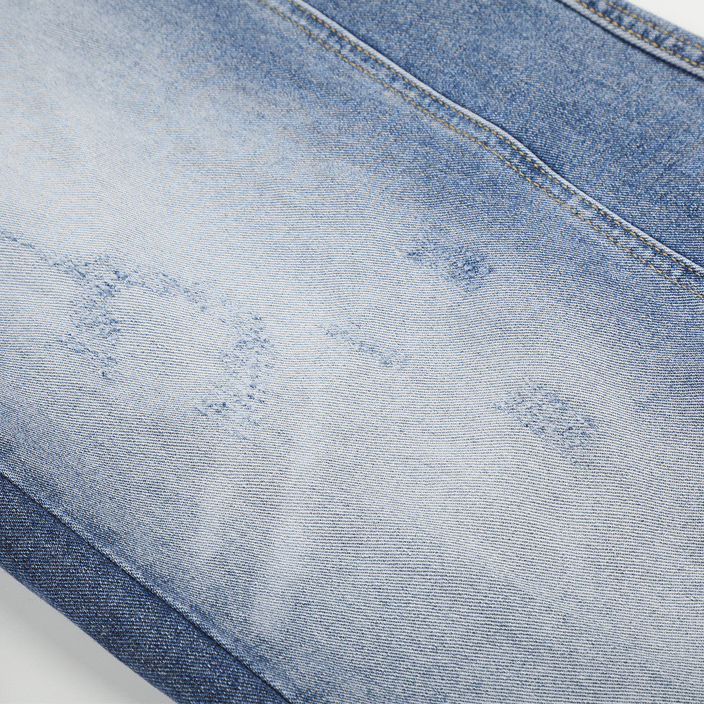 Asymmetrical Two-Tone Wide-Leg Denim Pants