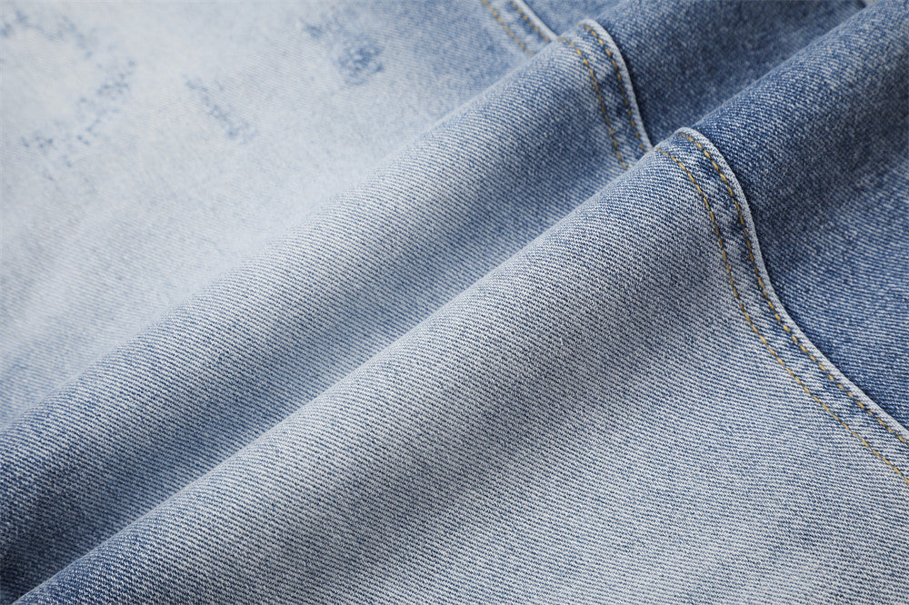 Asymmetrical Two-Tone Wide-Leg Denim Pants