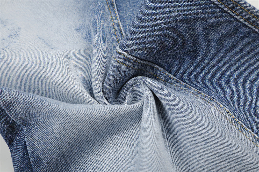 Asymmetrical Two-Tone Wide-Leg Denim Pants
