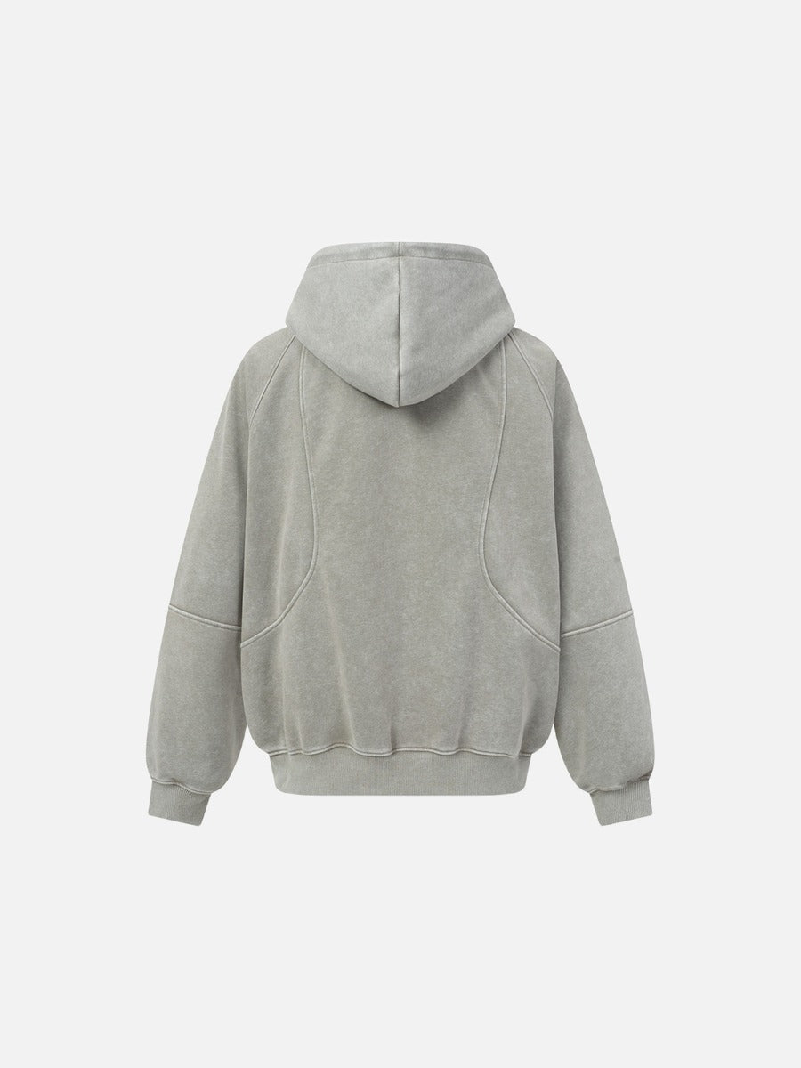 DAXUEN grey asymmetrical zipper distressed hooded sweatshirt