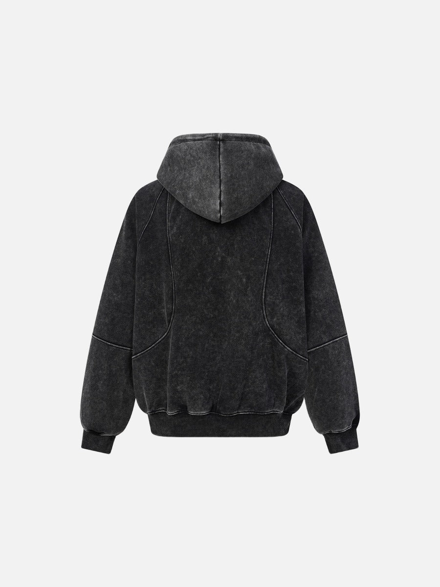 DAXUEN grey asymmetrical zipper distressed hooded sweatshirt