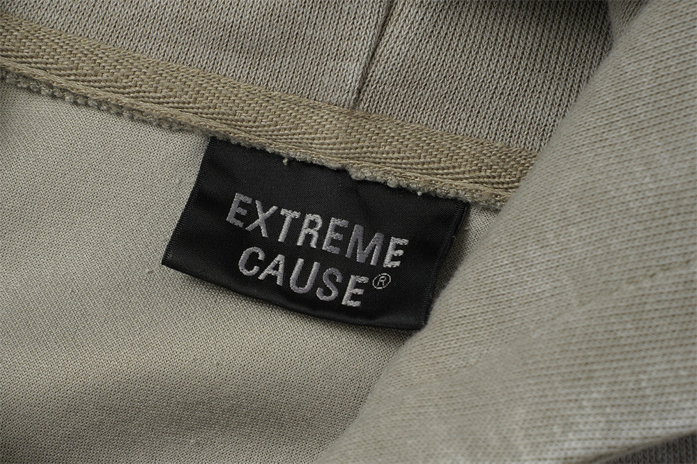 DAXUEN grey asymmetrical zipper distressed hooded sweatshirt