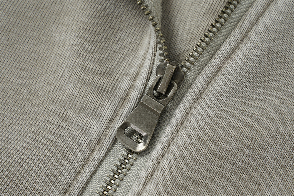 DAXUEN grey asymmetrical zipper distressed hooded sweatshirt
