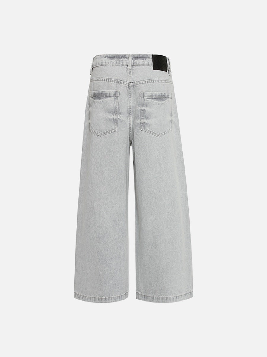Light Grey Wide-Leg Denim Jeans