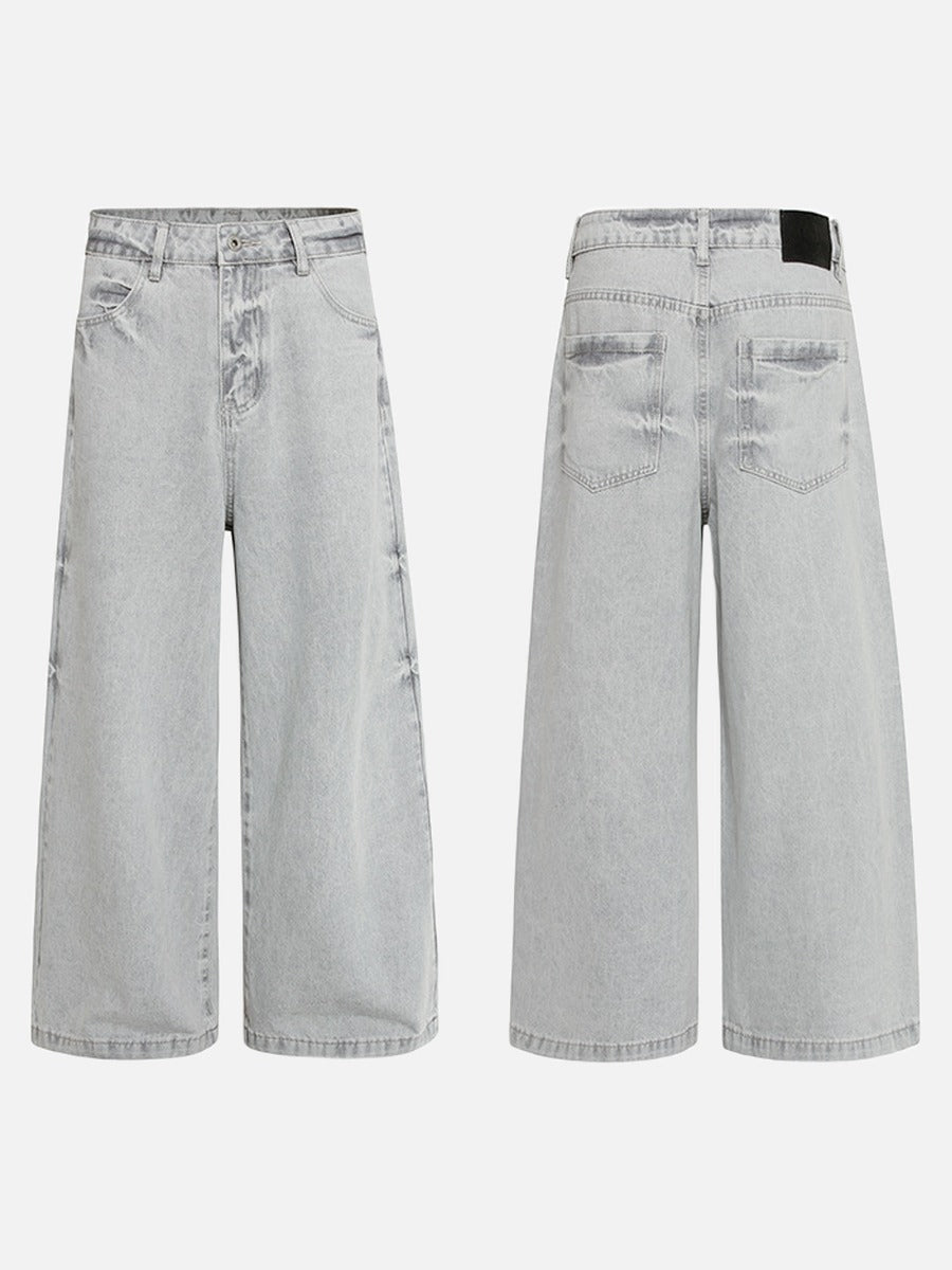 Light Grey Wide-Leg Denim Jeans