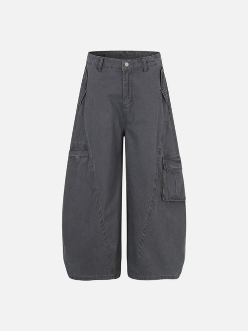 Wide-Leg Balloon Cargo Pants - Charcoal Gray / S / 28"
