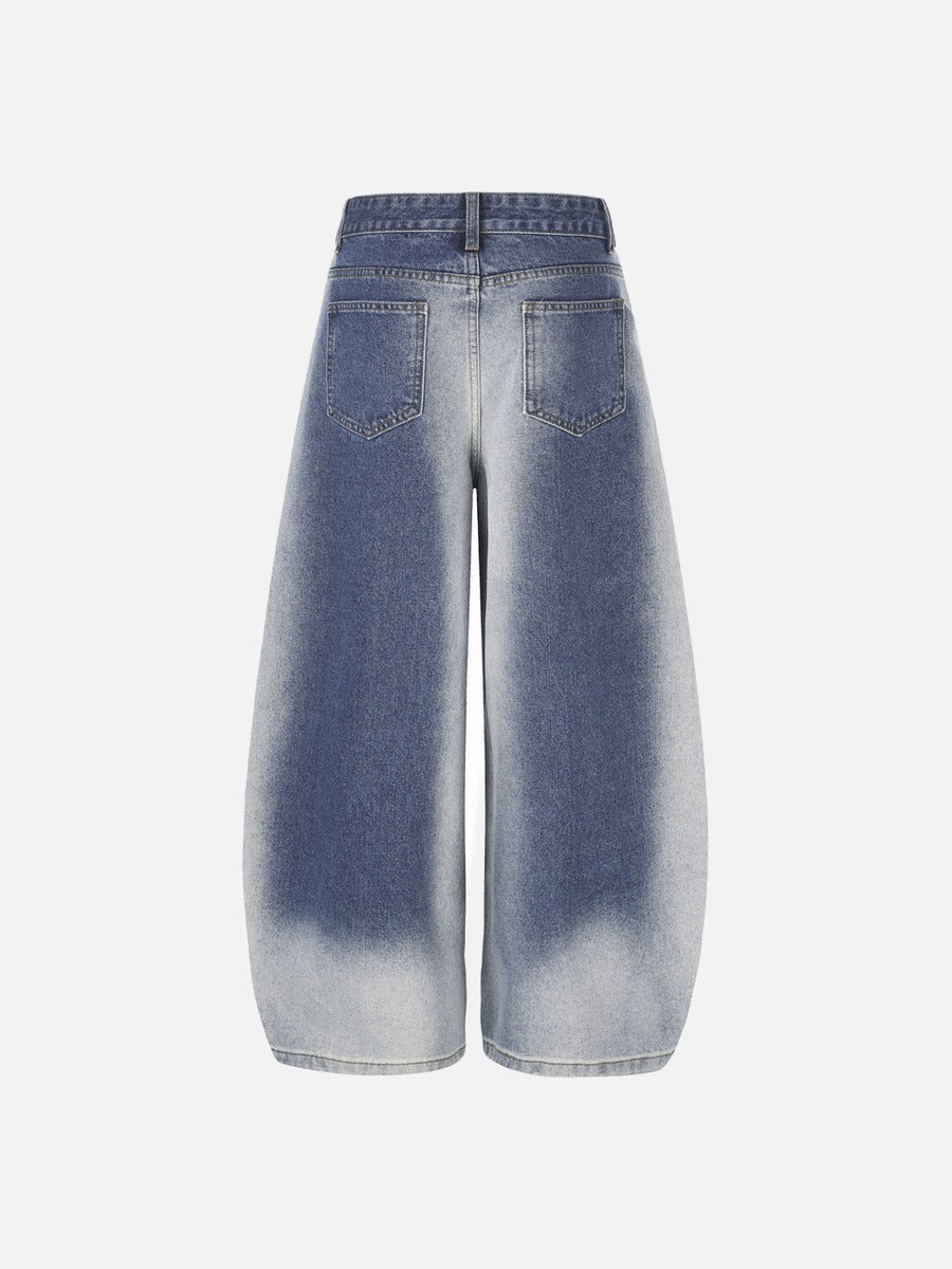 DAXUEN light blue and charcoal grey balloon-silhouette high-waisted denim jeans