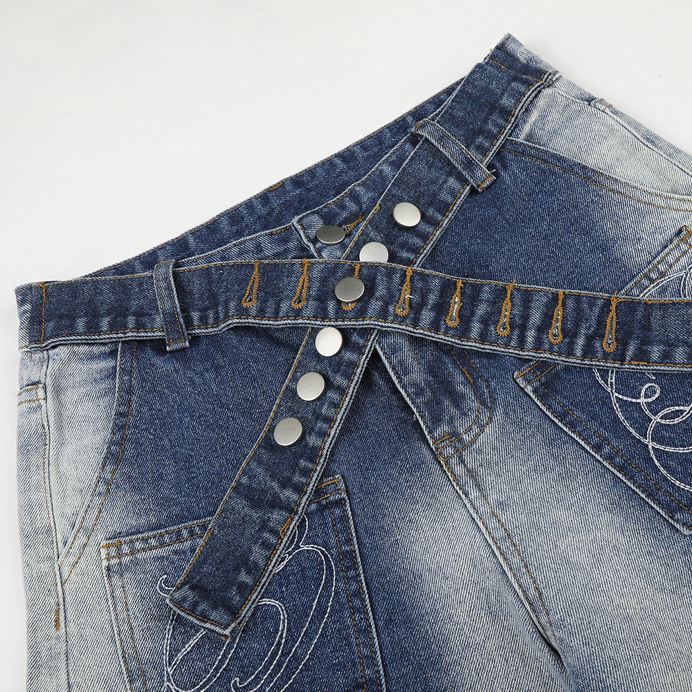 DAXUEN light blue and charcoal grey balloon-silhouette high-waisted denim jeans