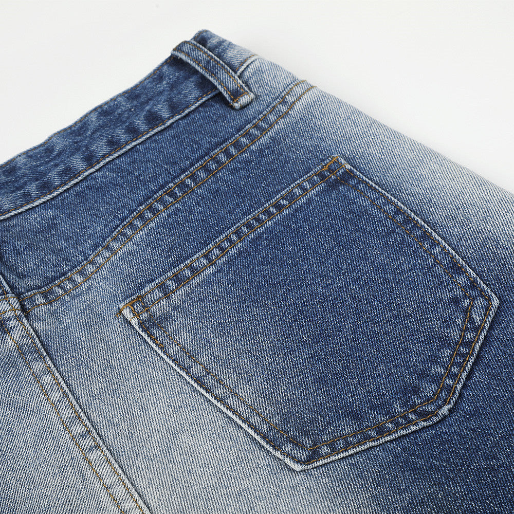 DAXUEN light blue and charcoal grey balloon-silhouette high-waisted denim jeans