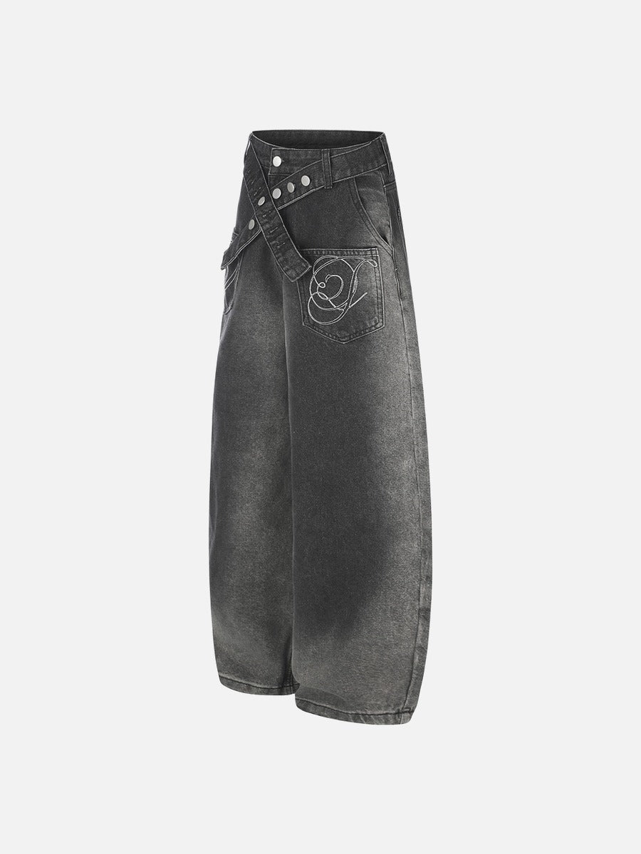 DAXUEN light blue and charcoal grey balloon-silhouette high-waisted denim jeans