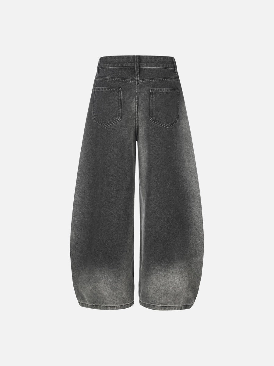 DAXUEN light blue and charcoal grey balloon-silhouette high-waisted denim jeans