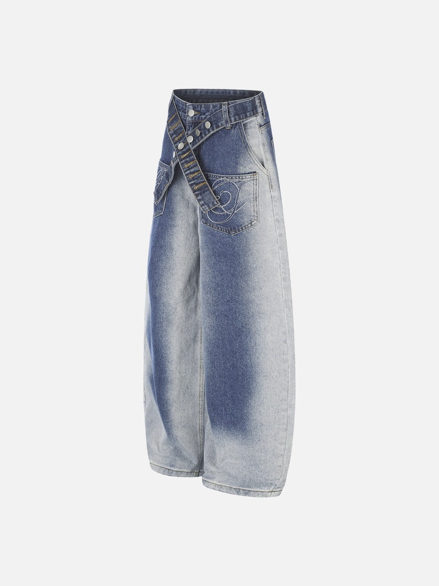 DAXUEN light blue and charcoal grey balloon-silhouette high-waisted denim jeans