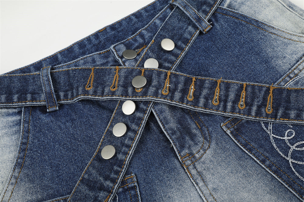 DAXUEN light blue and charcoal grey balloon-silhouette high-waisted denim jeans