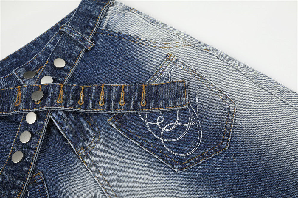 DAXUEN light blue and charcoal grey balloon-silhouette high-waisted denim jeans
